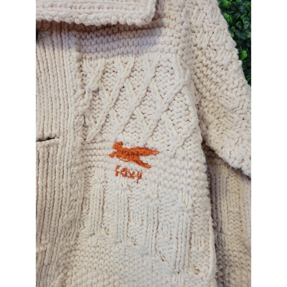 vtg 90s CUTE FOXY ANIMAL Sweater // cable-knit chunky rare comfy tundra grandma - Picture 2 of 6